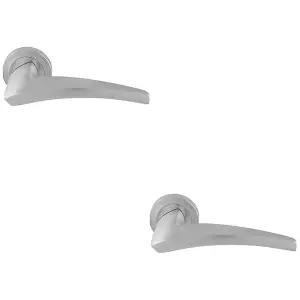 2 PACK - Premium Elegant Curve Door Handle Set - Satin Chrome Bar Lever on Round Rose