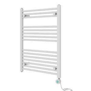 Right Radiators Prefilled Thermostatic Electric Heated Towel Rail Straight Bathroom Ladder Warmer - White 800x600 mm