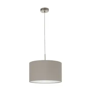 Ceiling Pendant Light & 2x Matching Wall Lights Satin Nickel Taupe Fabric Shade