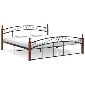 Berkfield Bed Frame Black Metal and Solid Oak Wood 180x200 cm 6FT Super King