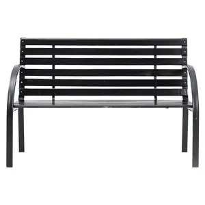 2 Seater Outdoor Black Wood Wrought Iron Garden Bench