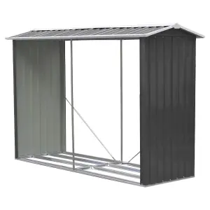 Anthracite Patio Deck Metal Log Store Garden Log Storage Shed with Sloping Roof