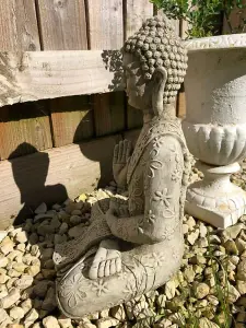 Meditating Buddha Stone Statue Outdoor Garden Oriental Monk Ornament Decoration