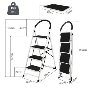 Costway Portable 4-Step Ladder Heavy Duty Safety Anti-Slip Steel Ladder With Handgrip