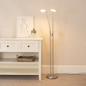 ValueLights Beata Brushed Chrome Integrated LED 2 Way Floor Lamp