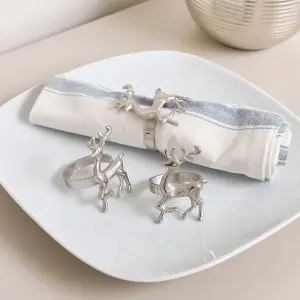 Melody Maison Set of 3 Silver Reindeer Napkin Rings