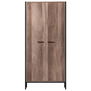 FWStyle 2 Door Double Wardrobe Cracked Oak Industrial Inspired Design