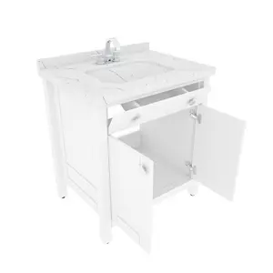 Kardelen Freestanding Single Bathroom Vanity with One Tap Hole Marble Basin White