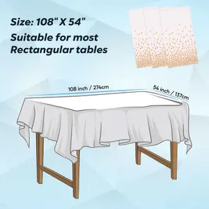 White Plastic Tablecloth, Gold Dot Confetti Printed Waterproof Table Cover - 54"x108"