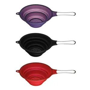 Interiors By Premier Versatile Red Silicone Zing Strainer, Collapsible Strainer With Handle, Versatile Silicone Strainer