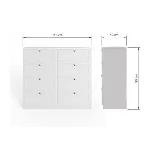 8 Drawer Chest Of Drawers Deep Design Modern Panelled Fronts Matt White