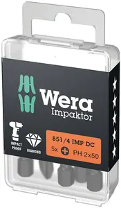 Wera - 851/4 IMP DC PH DIY Impaktor PH bits, PH 2 x 50 mm, 5 pieces - 05057656001