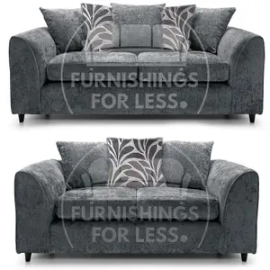 Zina Grey Chenille Fabric 3 + 2 Seater Sofa Suite