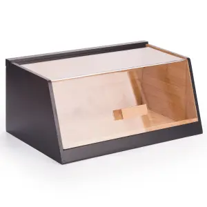 Woodluv Black Bamboo Bread Box With Acrylic Lid, 35 x 21.5 x 15.3 cm