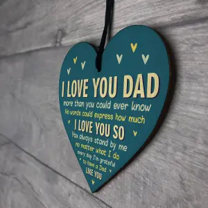 Red Ocean I Love You Dad Gift For Fathers Day Birthday From Daughter Son Wood Heart Novelty Gift For Dad