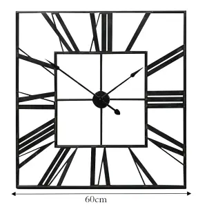 Metal Wall Clock Roman Numeral  Square Oversized Decorative 590mm