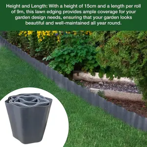 9 Metres Grey Flexible Plastic Lawn Edging Durable, Weatherproof, and Frost-Resistant  15cm Height