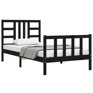 Berkfield Bed Frame with Headboard Black 100x200 cm Solid Wood