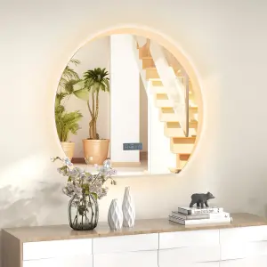 COSTWAY Frameless LED Bathroom Mirror Half Circle Anti-Fog Vanity Mirror w/ Touch Switch