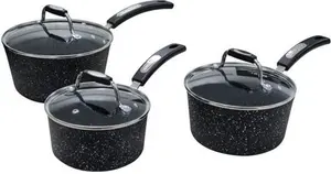 Scoville Neverstick Non-Stick Aluminium 3 Piece Saucepan Set, Black