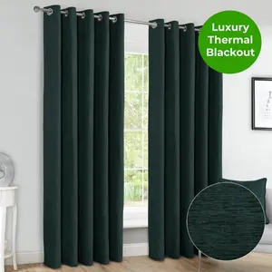 Home Curtains Canterbury Chenille Lined Blackout 90w x 90d" (229x229cm) Dark Green Eyelet Curtains (PAIR)