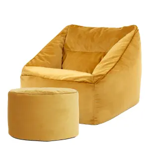 icon Natalia Velvet Armchair Bean Bag and Pouffe Set Ochre Yellow Giant Bean Bag Chair