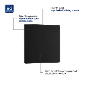 BG Screwless Flatplate Matt Black, Single Blank Plate