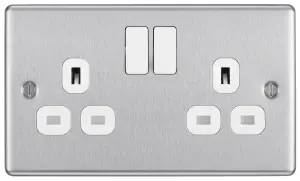 GoodHome Brushed Steel Double 13A Switched Socket & White inserts