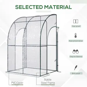 Outsunny 143 x 118 x 212cm Walk-In Lean to Wall Tunnel PVC Greenhouse with Doors