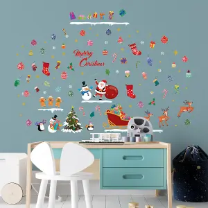 Merry Christmas From Santa And Friends Christmas Wall Stickers Living room DIY Home Decorations