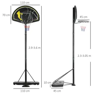 SPORTNOW 2.3-3m Height Adjustable Basketball Hoop and Stand, Portable Wheels