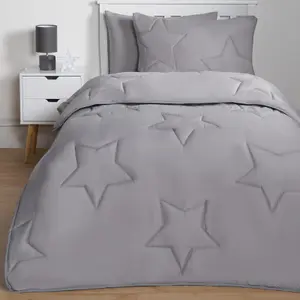 Coverless Duvet 7.5 TOG Pillowcase Quilt Star Bedding Set, Grey - Double