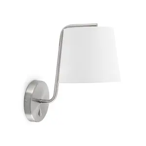 Luminosa Berni 1 Light Indoor Wall Lamp Satin Nickel with White Shade, E27