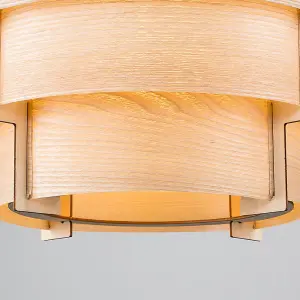 ValueLights Persia Brown Modern Wood Veneer Stepped Drum Ceiling Pendant Light Shades