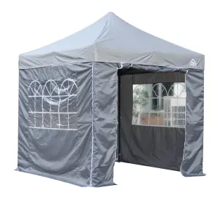 All Seasons Gazebos 2.5x2.5 Full Waterproof Pop Up Gazebo with 4 Lightweight Side Panels and Accessories Metallic Grey