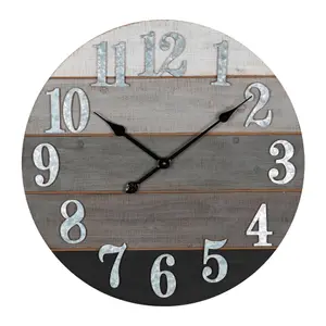 Hometime Round Wooden Wall Clock Metal Numbers 60cm