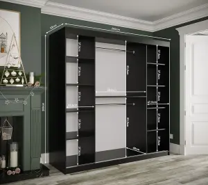 Elegant Black Geneva T2 Sliding Door Wardrobe W2000mm H2000mm D620mm - Mirrored Door, Gold Handles, Extensive Storage