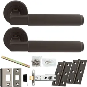 Door Handle & Latch Pack - Matt Bronze - Square Smooth Bar Lever On Round Rose