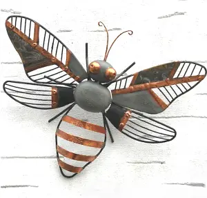 Metal Honey Bee striking grey & copper finish metal wall art home or garden ornament, 31cm