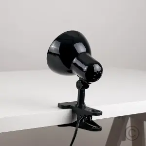 ValueLights Tasca Gloss Black Portable and Adjustable Mini Metal Table Clamp Clip On Desk Spotlight