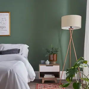 ValueLights Camden Modern Copper Metal Tripod Floor Lamp with Beige Cylinder Shade - Includes 6w LED Bulb 3000K Warm White