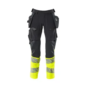 Mascot Accelerate Safe Trousers with Holster Pockets - Dark Navy/Hi-Vis Yellow   (42.5) (Leg Length - Short)