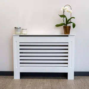 White Horizontal Line Radiator Cover - Medium