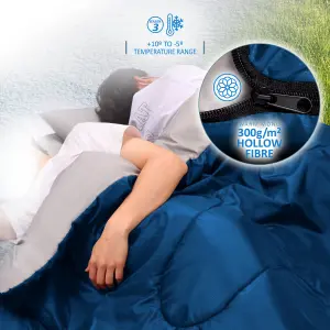 SAIL Waterproof Double Sleeping Bag with 2 Pillows Extra Large 3-4 Season - Blue