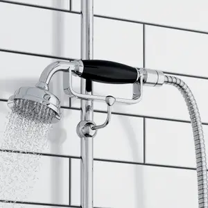 ENKI Traditional Chrome Black Victorian Brass & Ceramic Handheld Shower Head & Hose Kit EH024