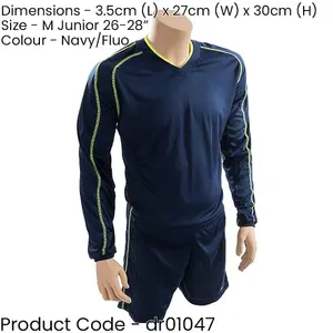 M JUNIOR Long Sleeve Marseille Shirt & Short Set - NAVY/FLUO 26-28" Football Kit