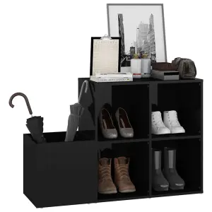 Hall Shoe Cabinet High Gloss Black 105x35.5x70 cm Engineered Wood