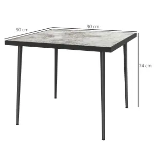 Outsunny Outdoor Dining Table for 4 with Marble Effect Tempered Glass Top Grey