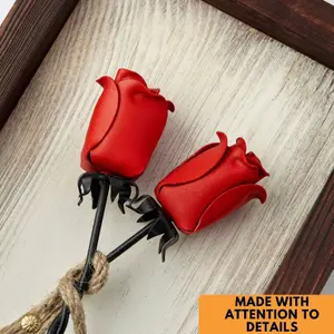 Mountable Wooden Frame with Red Forged Iron Roses - Ideal Iron Gifts for 6th Anniversary - Wrought Iron and Wood Fusion for Her