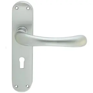 Smooth Rounded Latch & Lock Door Handle - Satin Chrome Lever On Backplate